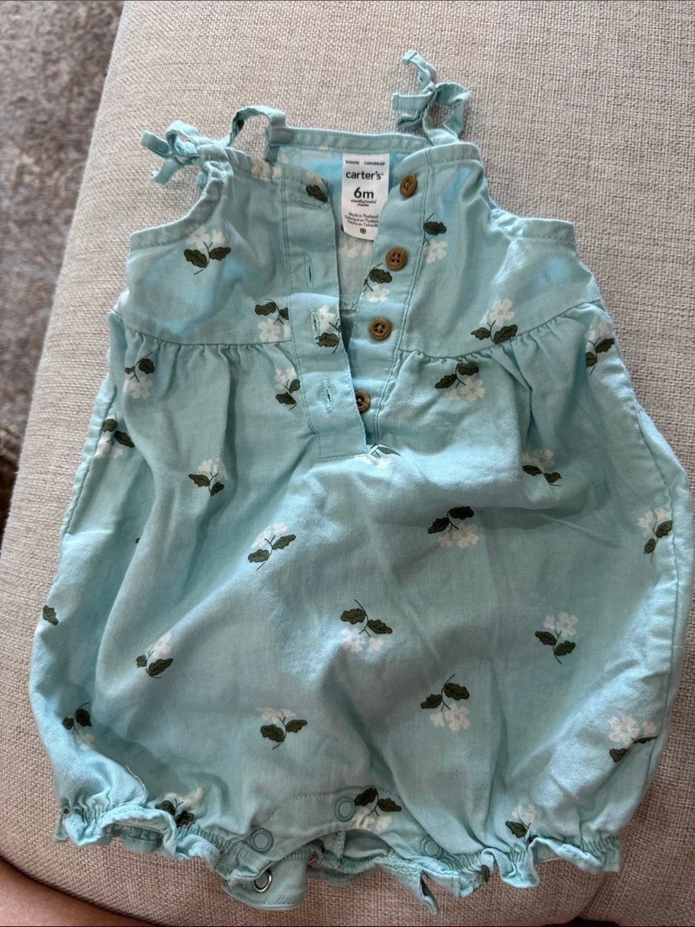 Carter's Light Aqua Floral Bubble Romper with Button Front